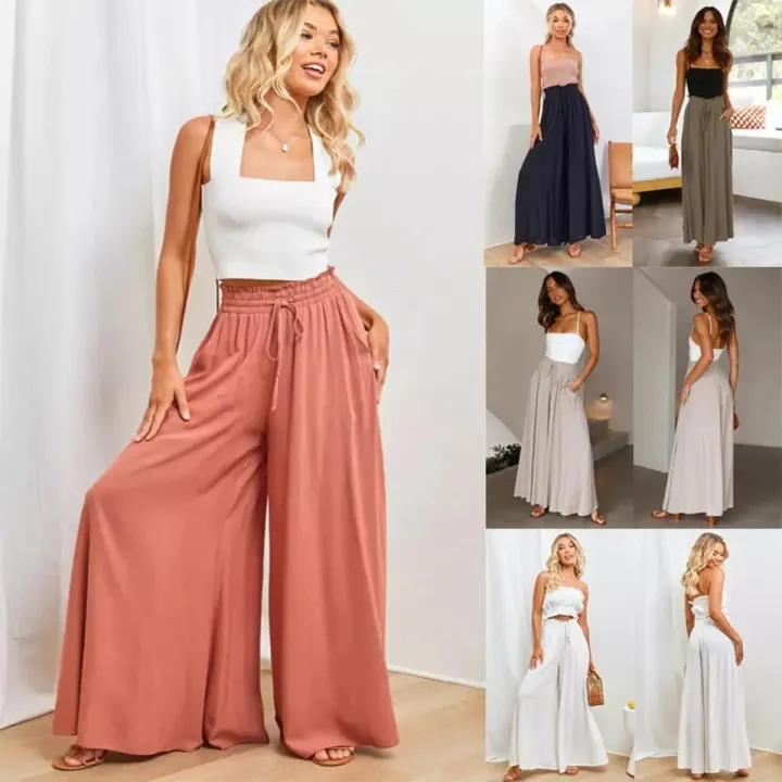 Lavish indulgent - Ladies Casual Split Pant Skirt Trousers High Waist Solid Color Loose Wide Leg Pants Women - Easy To maintain