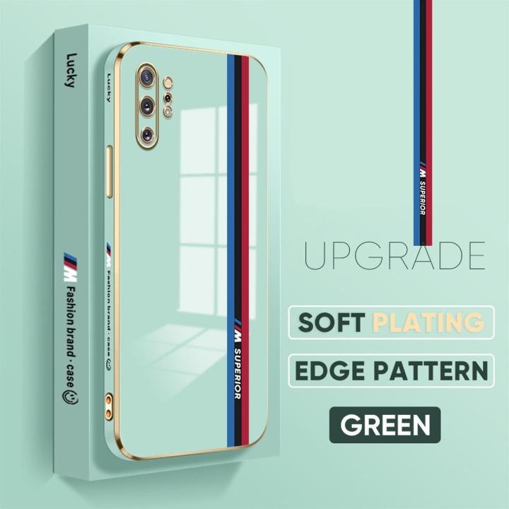 Jizetin (Free Lanyard) for Samsung Note 10 Plus 5G Back Cover Car Track Luxury 6D Plating Case Side Pattern Soft Silicone Square Mobile Phone Cases