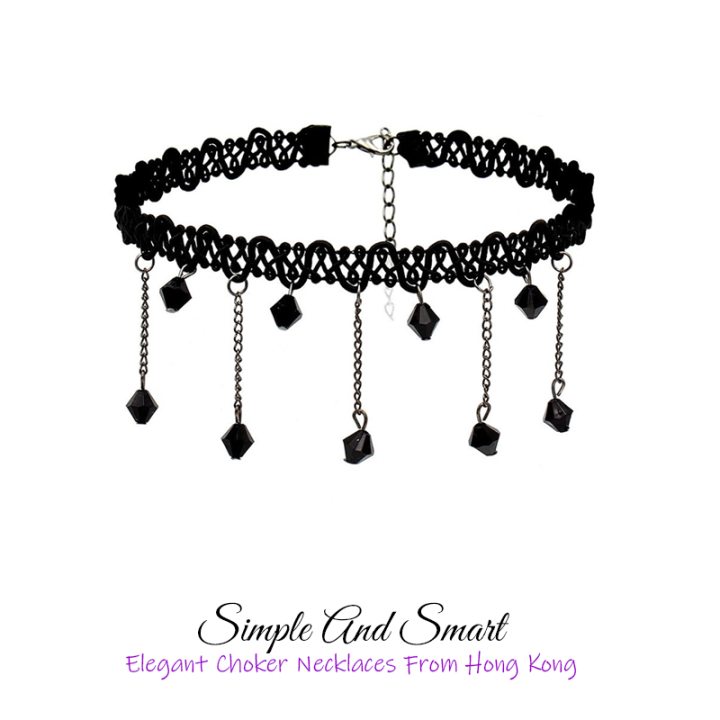 Necklace%20For%20Girls%20Choker%20Necklace%20Women%20Fashion%20Jewelry%20CN-01B%20Simple%20And%20Smart%20Black%20Lace%20Necklace%20With%20Hanging%20Beads%20-%20Image%205