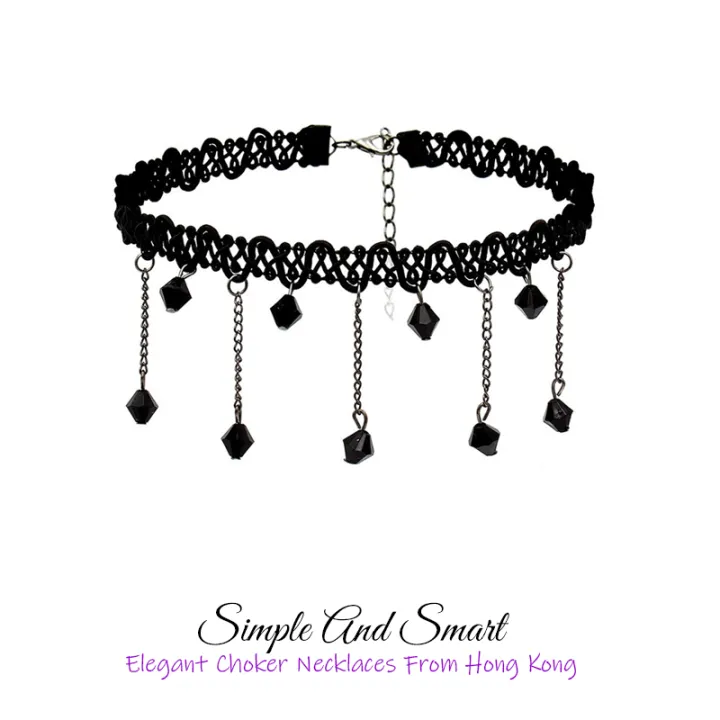 Necklace%20For%20Girls%20Choker%20Necklace%20Women%20Fashion%20Jewelry%20CN-01B%20Simple%20And%20Smart%20Black%20Lace%20Necklace%20With%20Hanging%20Beads%20-%20Image%205
