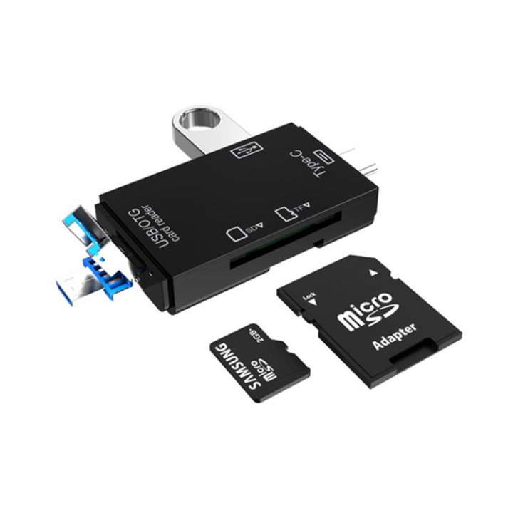 MultiFunctional 6 In 1 Otg Card Reader USB 2.0 Type-C/Type-B/TF/SD Memory Card Reader -Black