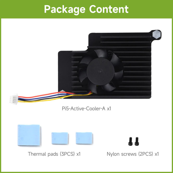 Waveshare Active Cooler for Raspberry Pi 5, Active Cooling Fan, Aluminium Heatsink, With Thermal Pads