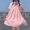 Summer New Sweet College Style Korean Style Japanese Style Suspender Dress for Female StudentsPoloCollar Shirt Two-Piece Suit. 