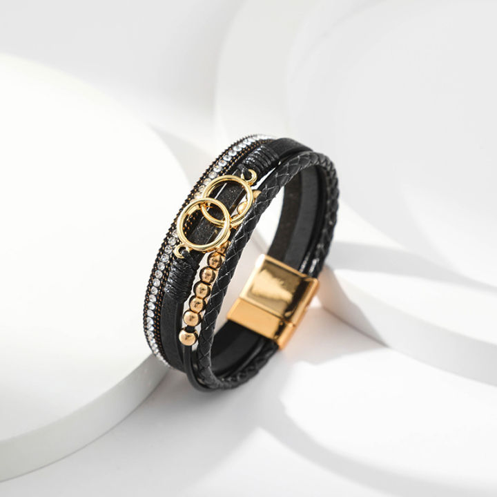 17%20Styles%20Premium%20Color%20Matching%20Bracelet%20Multilayer%20Woven%20Leather%20Bracelet%20For%20Women%20Double%20Loop%20Magnet%20Buckle%20Hand%20Ornaments%20-%20Image%204