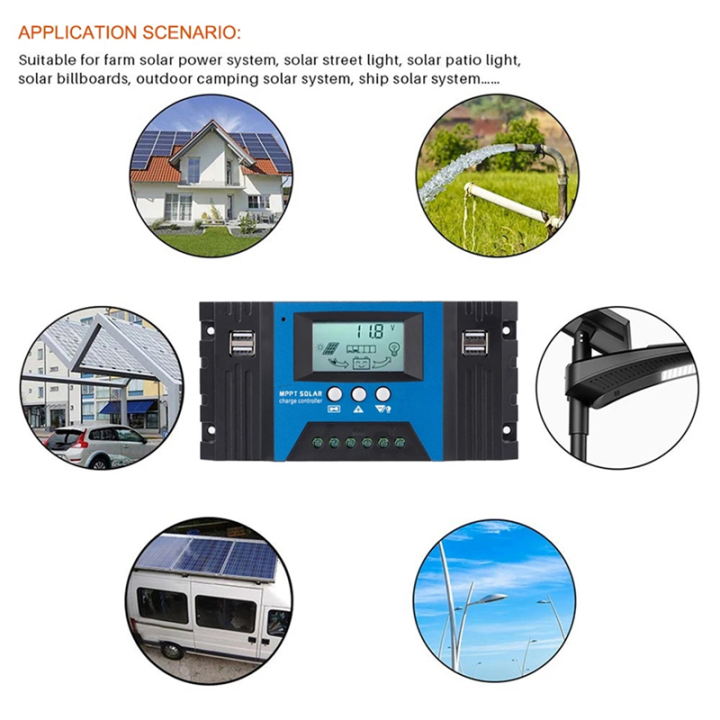 100A MPPT Solar Charge Controller Dual USB LCD Display 12V/24V Auto ...