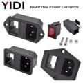 IEC 320 C13 C14 Inlet Power Plug Socket Rewirable 3 Pin Electrical Male Female Connector with Red Lamp Rocker Switch 10A Fuse. 
