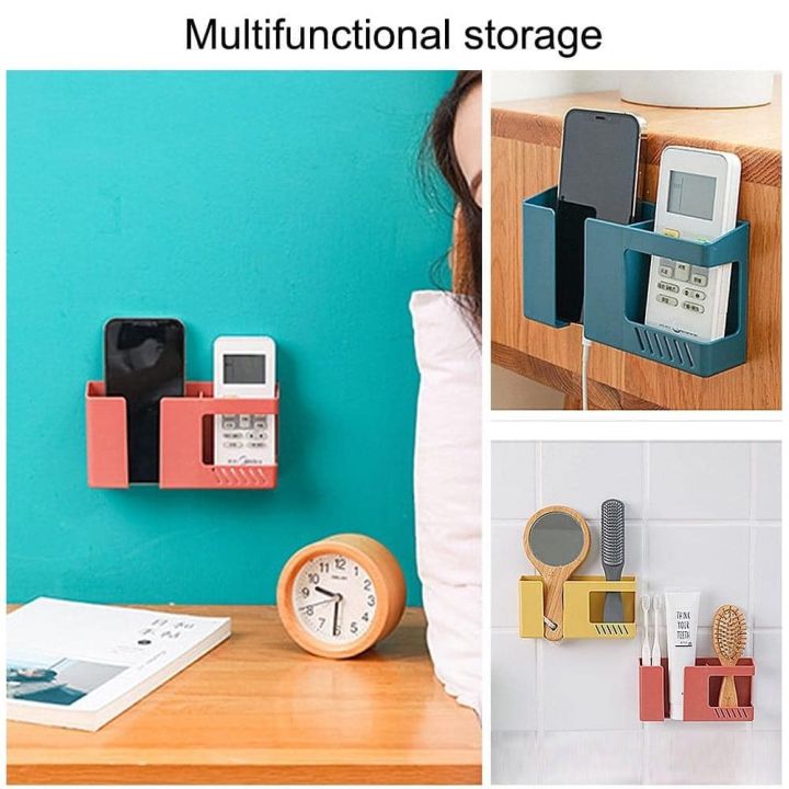Multi-functional Wall mount phone charging holder stand with extra Storage Box, Remote Control holder, Mobile Phone Plug, Home Charging Shelf