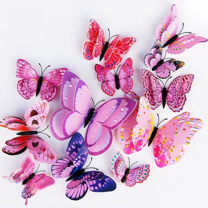 12PCS Double Layer 3D Butterfly Creative Wall Stickers DIY Fridge