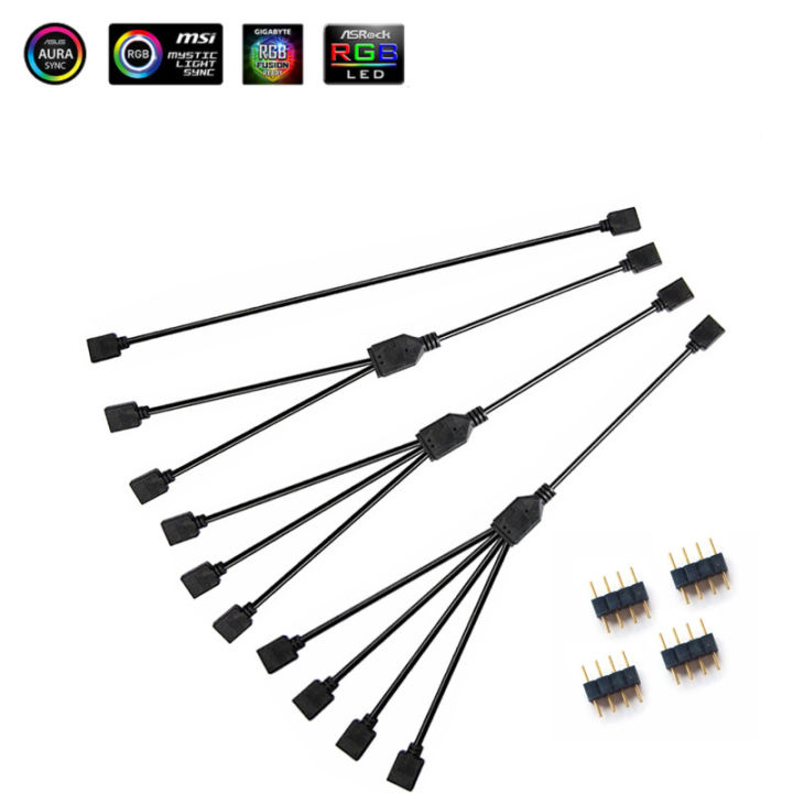 12V 4Pin Splitter 5V 3 Pin 1 To 4/3/2 Universal Mainboard ARGB Extension Cable With Adapter Pin For Mainboard DIY Tetuo
