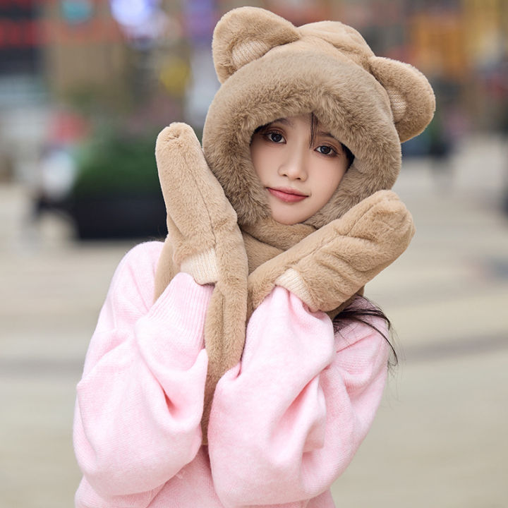 Bear%20hat,%20scarf,%20gloves,%20one-piece%20three-piece%20set%20for%20women,%20autumn%20and%20winter,%20Korean%20version%20of%20students,%20cute%20thickened%20knitted%20plush%20hat%20-%20Image%202