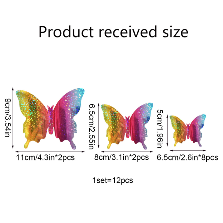 Rainbow%203D%20Colorful%20Glitter%20Butterfly%20Wall%20Stickers%2012PCS%20Kids%20Room%20Bedroom%20Fridge%20Decal%20Self%20Adhesive%20Butterflies%20Home%20Decor%20-%20Image%202
