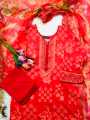 Vibrant Red Floral Print Cotton Stitched Salwar Suit with Printed Dupatta.