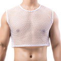 Mens Transparent Fishnet Crop Top Mesh Hollow Out Tank Tops Gym Fitness Sleeveless Undershirts T-shirts Nightclub Mini Vest.