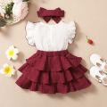 DSstyles Girls Princess Dress Summer Flying Sleeves Ruffled Dress With Bowknot Headband For Birthday Christmas Party.