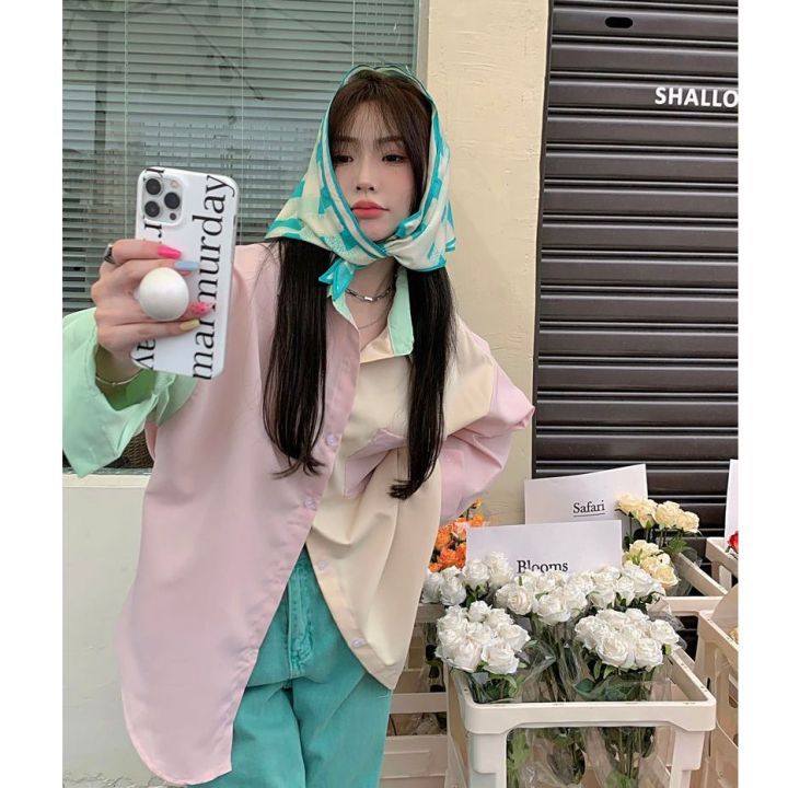French%20Super%20Fairy%20Senior%20Elegant%20Long%20Sleeve%20Blouse%20Women's%20Early%20Autumn%20Thin%20Design%20Sense%20Macaron%20Color%20Series%20Patchwork%20Shirt%20-%20Image%205
