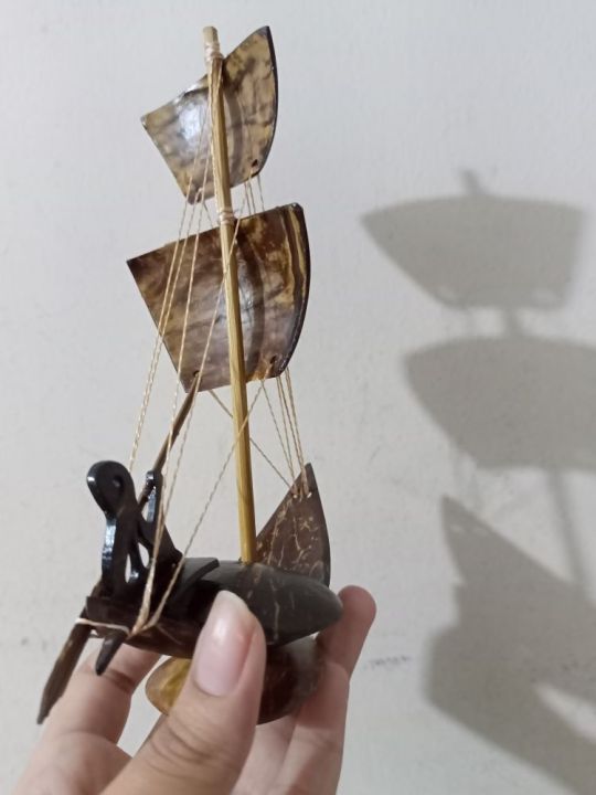 Handcrafted Coconut Shell made three Sailing Boat Showpiece beautiful looking