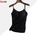 Women's Basic Short Spaghetti Strap Fitted Cami Cotton Tank Top From Levin. 