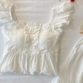 Women's Sling Pajamas Summer Woven Cotton2023New Sweet Women's Sweet Dried Shrimp Powder Two-Piece Suit Summer. 