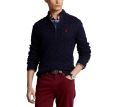 Ralph Lauren Cable-Knit Cotton Quarter-Zip Sweater – Navy Blue. 