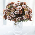 Artificial Flower Silk camellia eucalyptus leaves Bride Bouquet For Wedding Home Decoration Accessory Indoor outdoor flower. 