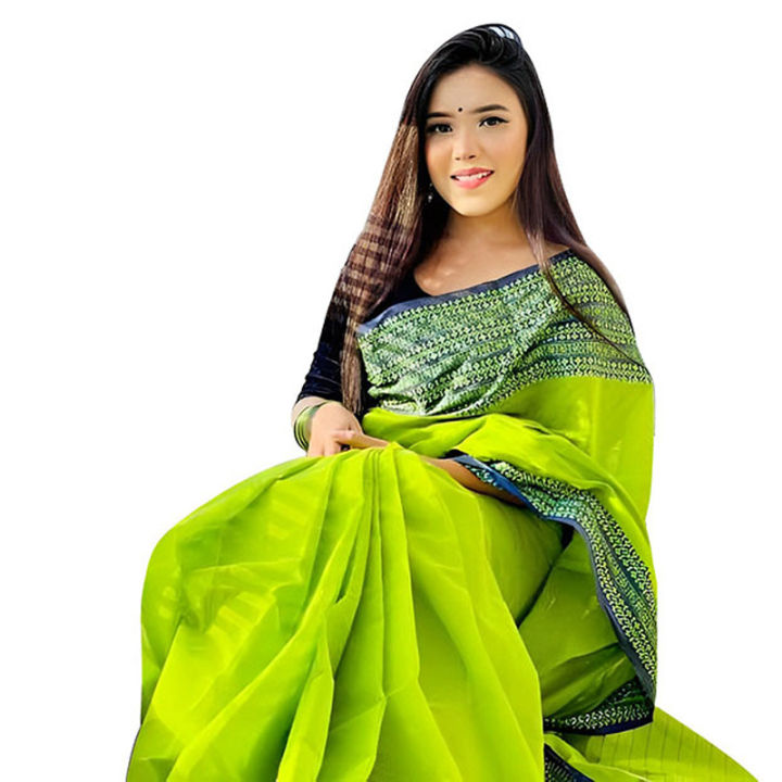 Cotton Saree For Women - Light Green Color - Comfortable to wear - Perefct For All Seasons and Occasions