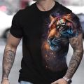 Tiger Print T-Shirt 3D Animal Men's Shirts Summer 6xl Short Sleeved Male Pullover Oversized Tops Tees Men Clothing. 