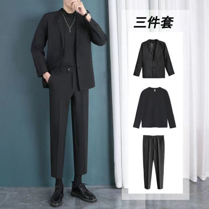 Light%20Gray%20Suit%20Suit%20Men's%20Spring%20and%20Autumn%20Trendy%20Loose%20Ruan%20Handsome%20Small%20Suit%20Jacket%20Suit%20Pants%20Three-Piece%20Suit%20-%20Image%203