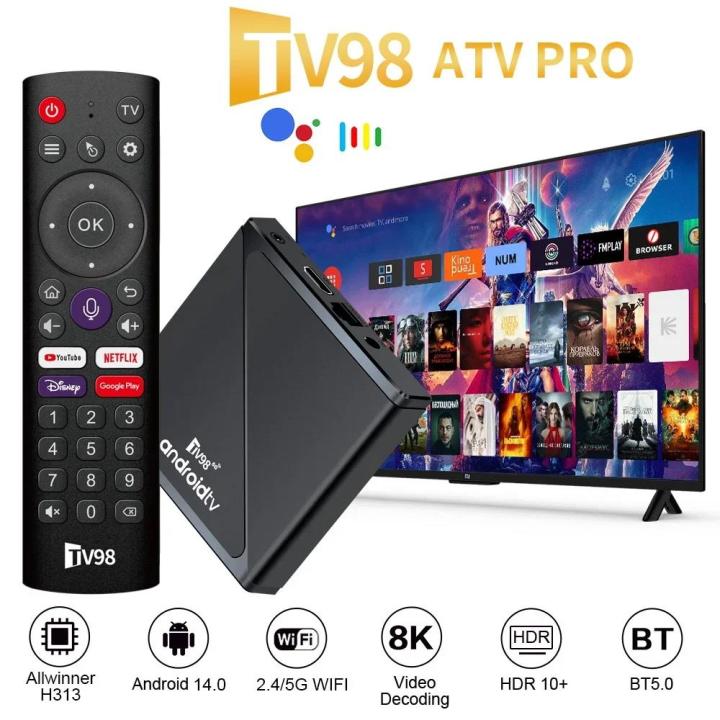 ATV PRO Smart TV Box Android 14 Quad Core 2.4G/5G Dual Wifi BT5.0 8K HD Media Player Digital Voice Remote 4K Set Top Box