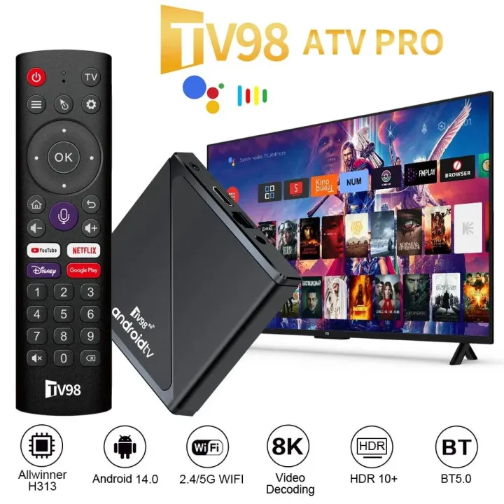 ATV PRO Smart TV Box Android 14 Quad Core 2.4G/5G Dual Wifi BT5.0 8K HD ...