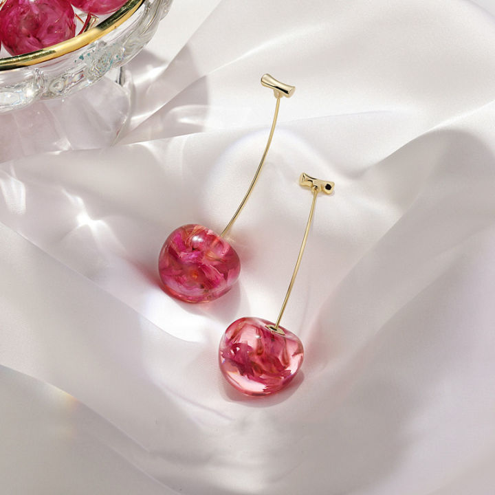 Korean Cute Cherry Fruit Shaped Drop Earrings For Women Sweet Temperament Girls Unusual Earrings Party Jewelry Gifts