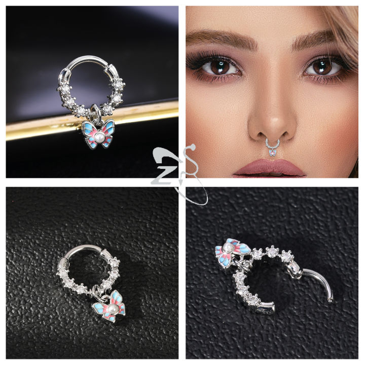 ZS%201PC%2016G%20Stainless%20Steel%20Septum%20Ring%20Butterfly%20Snake%20Nose%20Ring%20Crystal%20Septum%20Piercing%208/10mm%20Cartilage%20Earring%20Helix%20Piercing%20-%20Image%203