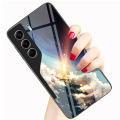 Biruiqu For Tecno Camon 40 Pro Starry Colorful Tempered Glass Back Soft Silicone Edge Case Cover. 