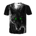 2021 fashion 3D glowing blue rose Wolf T shirt printed cool funny t shirt summer short sleeve o neck animal T-shirt male casual. 
