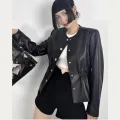 Natural Leather Women Lambskin Leather Jacket Long Sleeves 100% Sheepskin Leather Coat H8220. 