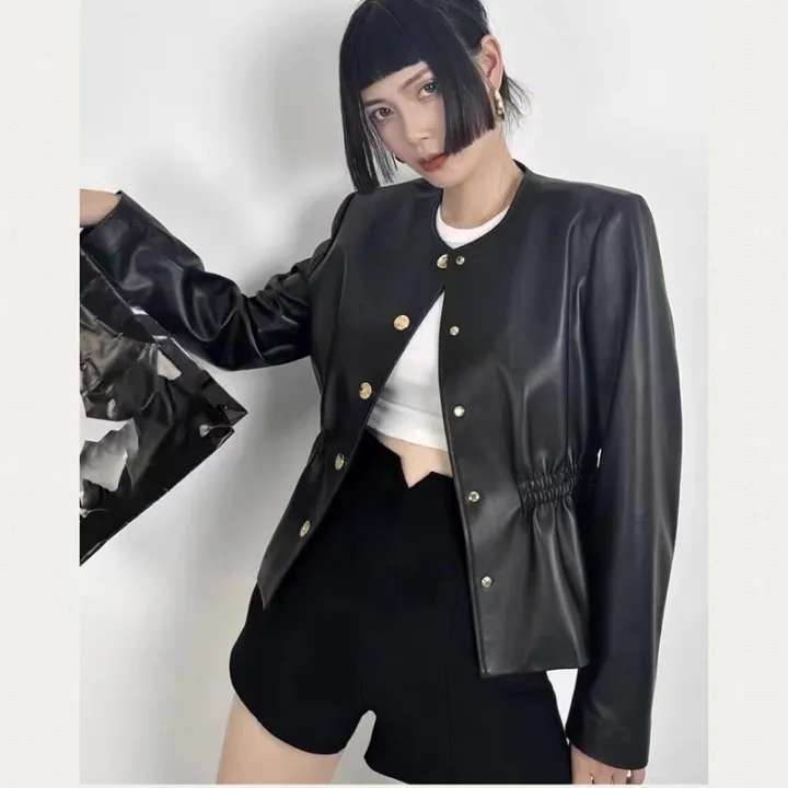 Natural Leather Women Lambskin Leather Jacket Long Sleeves 100% Sheepskin Leather Coat H8220