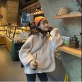 Imitation Lamb Wool Thickened Sweater Autumn and Winter New Schoolgirl Hooded Coat Korean Style Loose False Two Pieces Top.