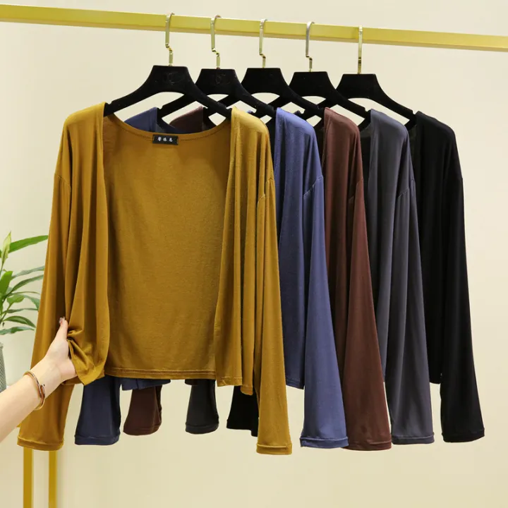 Modal%20Short%20Cardigan%20Women's%20Spring%20and%20Summer%20Thin%20and%20All-Matching%20Sunscreen%20Coat%20Slim%20Fit%20Figure%20Flattering%20Outerwear%20Solid%20Color%20Coat%20-%20Image%203