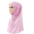 Malaysia Muslim Hijab Scarf One Piece Amira Solid Flower Rhinestone Shawl Women Headscarf Ready To Wear Musulmane Femme Cap Hat. 