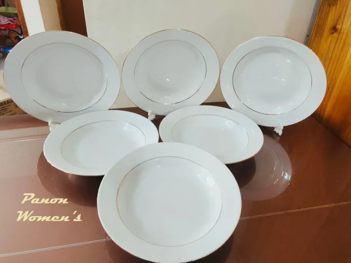 White%20Ceramic%20Deep%20Dinner%20Rice%20Plate%20With%20Golden%20Line%209%20Inch%202pcs%20Set.Deep%20Rice%20Dinner%20Plate,%20White%20Color%20With%20Golden%20Line%20print.%20Microwave%20oven%20save,Dishwasher%20Save.%20-%20Image%202