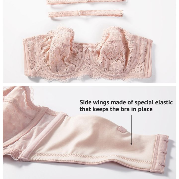 DOBREVA%20Women's%20Lace%20Strapless%20Bra%20Plus%20Size%20Underwire%20Unlined%20Multiway%20Balconette%20Bras%20-%20Image%206