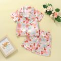 Toddler Baby Girls Clothes Pajamas Short Sleeve Lapel Neck Floral Print Buttons Tops + Loose Short Pants Sleepwear Pajamas Suits. 