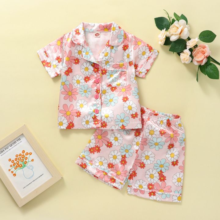 Toddler%20Baby%20Girls%20Clothes%20Pajamas%20Short%20Sleeve%20Lapel%20Neck%20Floral%20Print%20Buttons%20Tops%20+%20Loose%20Short%20Pants%20Sleepwear%20Pajamas%20Suits%20-%20Image%202