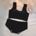 Korean Bra Briefs Set Women's Underwear Panty Fashion Push Up Bra Ice Silk Top Girl's Non Steel Ring Lingerie Suit. 