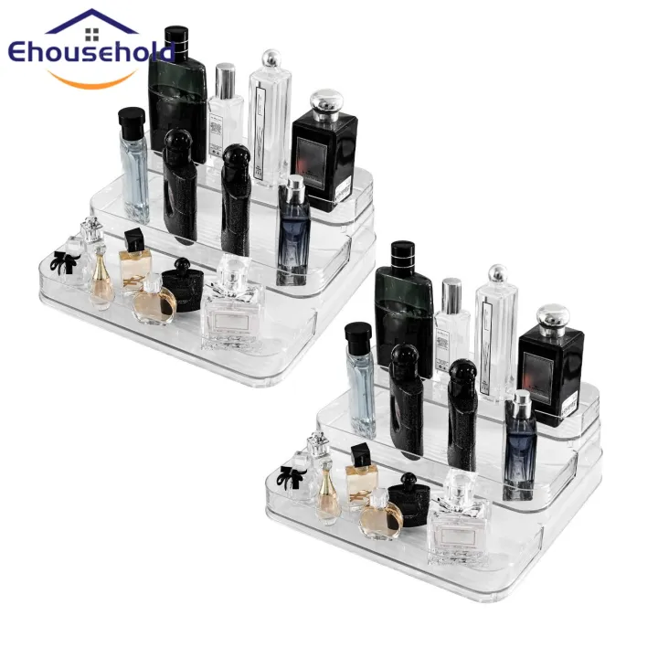 Perfume Storage Rack 3-tier Perfume Organizer Shelf for Bathroom Countertop Clear Skincare Stand for Lotion Perfume Storage Strong Load-bearing Rack Set of 2 Three-shelf Perfume Rack