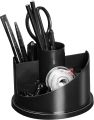 Rotating Office Supplies Organizer Set, Desk Organizer Caddy Gift Set Come with Tape Dispenser, Pens, Stapler, Binder Clips, Sharpener, Scissor, Eraser, Black. 
