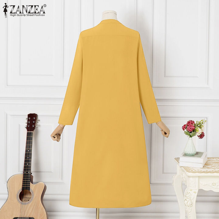 ZANZEA%20Women%20Fashion%20Round%20Neck%20Shirtdress%20Versatile%20Button%20Down%20Side%20Split%20Dresses%20#15%20-%20Image%207