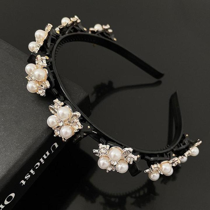 Golden Leaf Rhinestone Hairband with Clips for Women Resin and Pearl Design 13cm