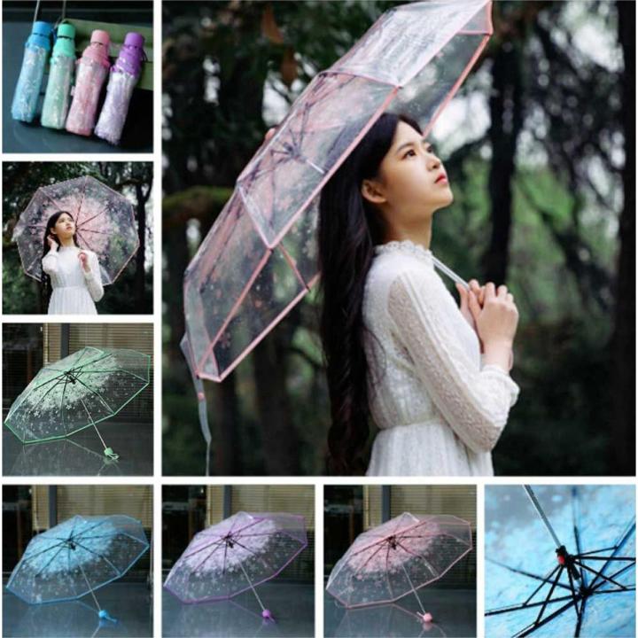 Cherry Blossom Korean Version Three Fold Transparent Umbrella