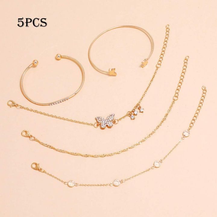 5PCS%20Fashion%20Crystal%20Bracelets%20Sets%20for%20Women%20Gold%20Layered%20Butterflies%20Pendant%20Charms%20Hand%20Chain%20Stackable%20Wrap%20Bangle%20Adjustable%20Bracelet%20Jewelry%20Accessories%20-%20Image%203