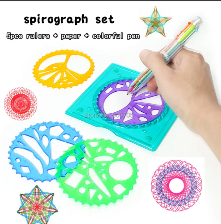 Spirograph set Draw Spiral Designs Interlocking Gears & Wheels 5pcs ...